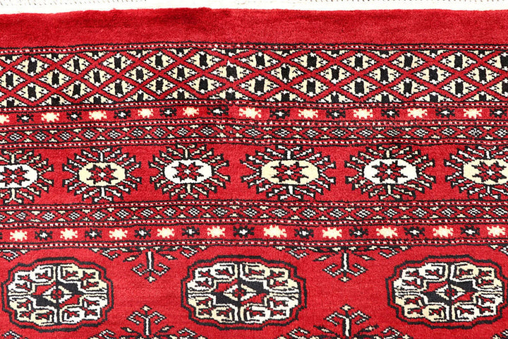 Red Bokhara Rug 4' 11" x 8' 1" Hand-Knotted | No. QA50135