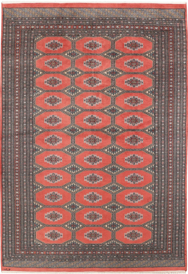 Dark Salmon Pakistani Jaldar Rug 6' 6" x 9' 6" Hand-Knotted | No. QA50204