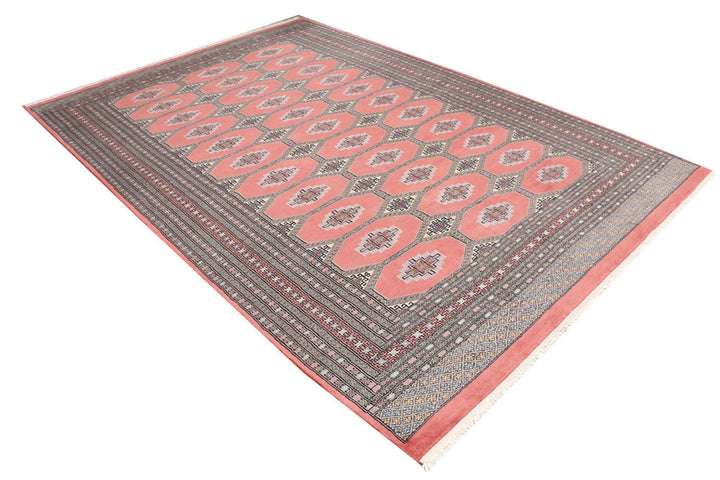 Dark Salmon Pakistani Jaldar Rug 6' 6" x 9' 6" Hand-Knotted | No. QA50204