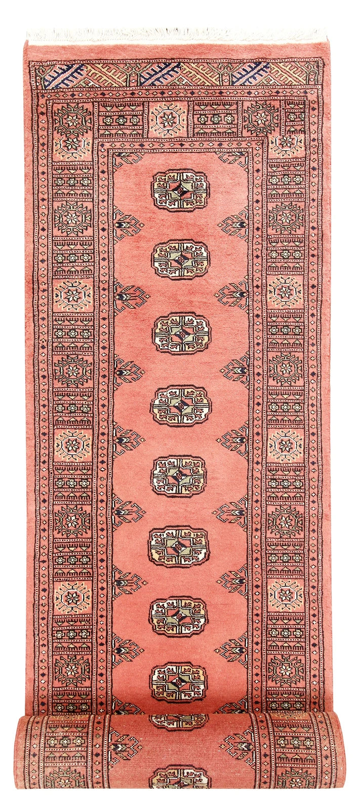Salmon Pakistani Bokhara Rug 2' 6" x 13' 9" Hand-Knotted | No. QA50258