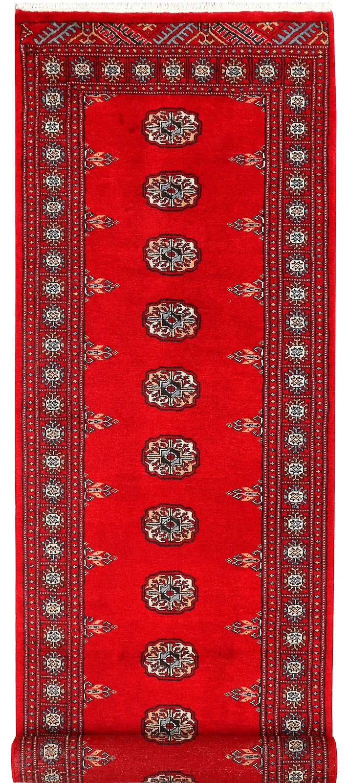 Red Pakistani Bokhara Rug 2' 6" x 9' 2" Hand-Knotted | No. QA50265