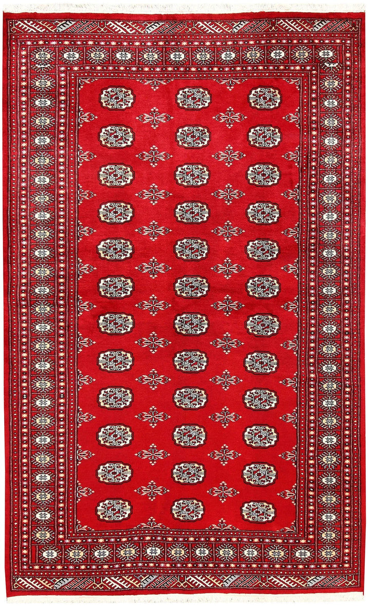 Firebrick Red Pakistani Bokhara Rug 5' 1" x 8' 2" Hand-Knotted | No. QA50273