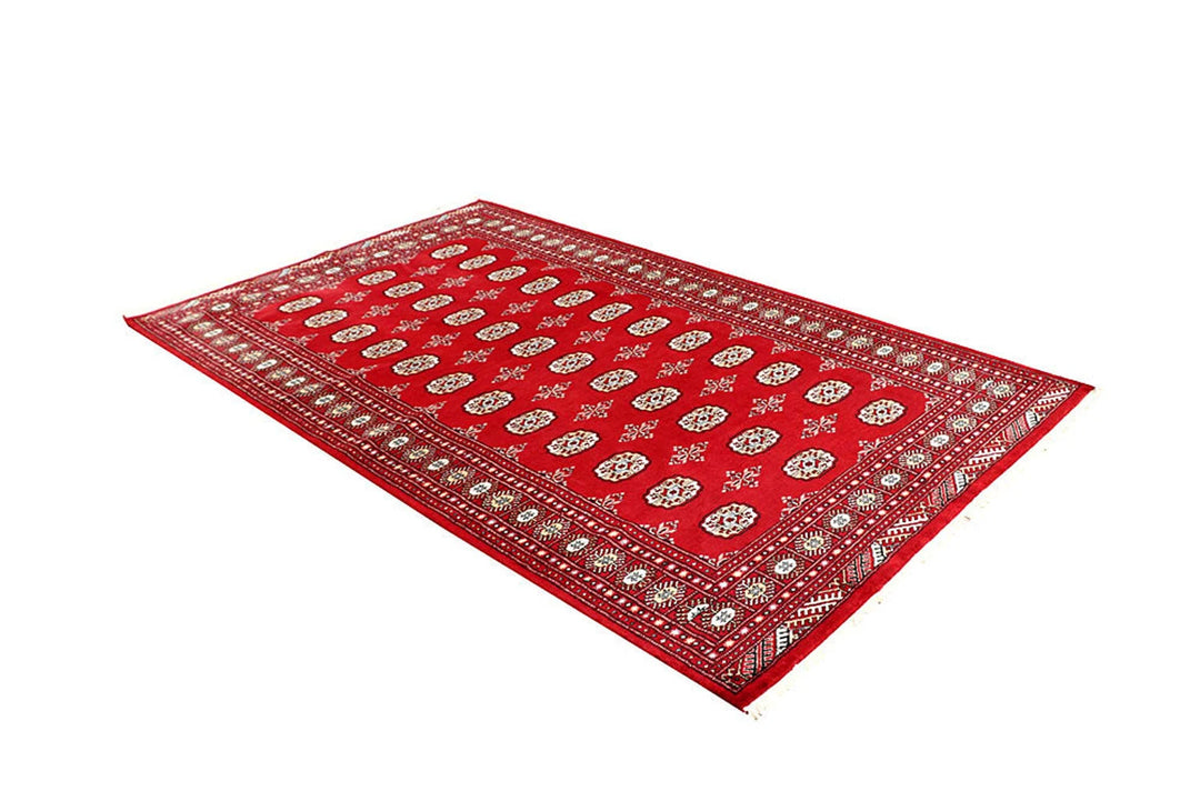Firebrick Red Pakistani Bokhara Rug 5' 1" x 8' 2" Hand-Knotted | No. QA50273