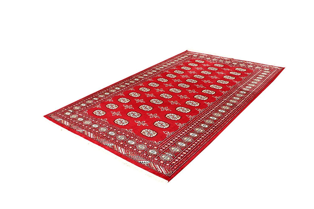 Firebrick Red Pakistani Bokhara Rug 5' 1" x 8' 2" Hand-Knotted | No. QA50273