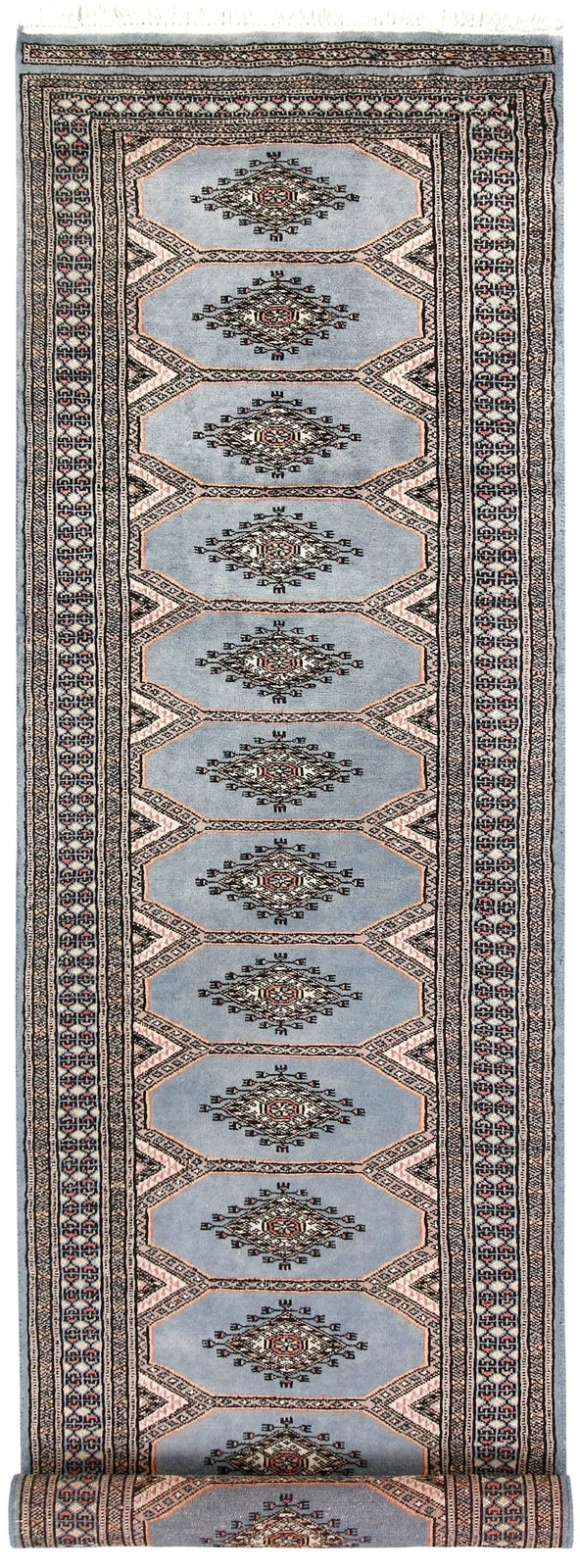 Light Steel Blue Pakistani Jaldar Runner 2' 4" x 8' 11" Hand-Knotted | No. QA50346