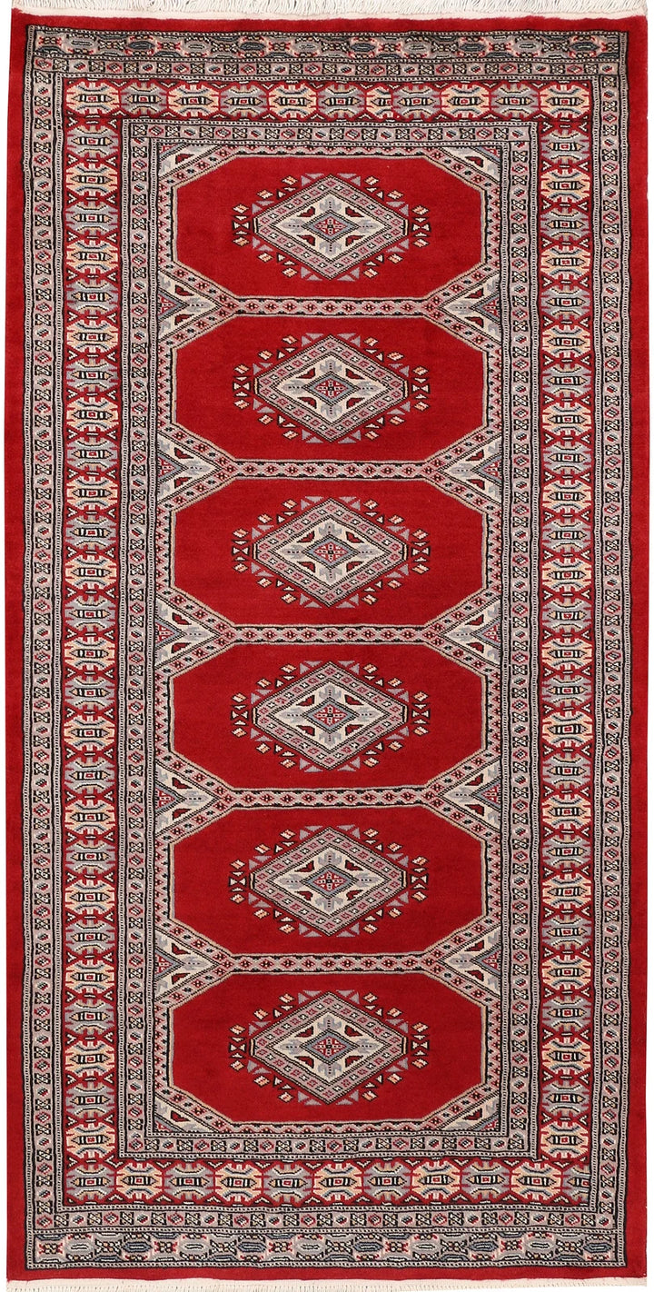 Dark Red Pakistani Jaldar Rug 3' 2" x 6' 3" Hand-Knotted | No. QA50422