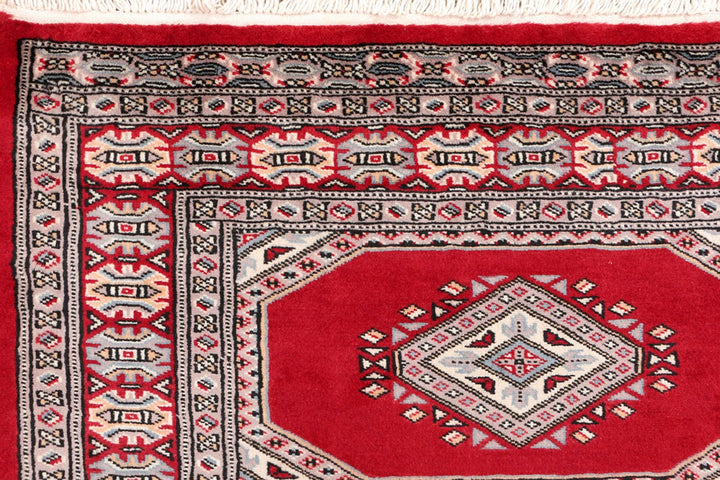 Dark Red Pakistani Jaldar Rug 3' 2" x 6' 3" Hand-Knotted | No. QA50422