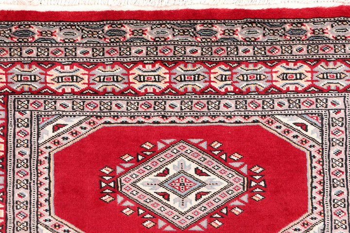 Dark Red Pakistani Jaldar Rug 3' 2" x 6' 3" Hand-Knotted | No. QA50422