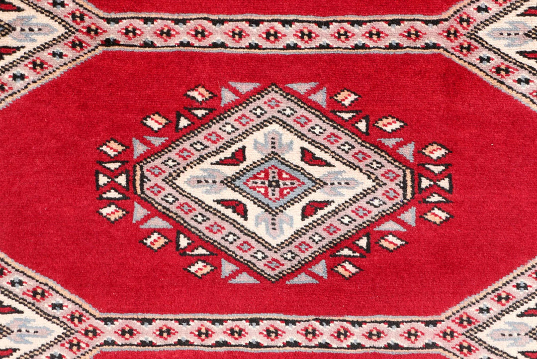 Dark Red Pakistani Jaldar Rug 3' 2" x 6' 3" Hand-Knotted | No. QA50422
