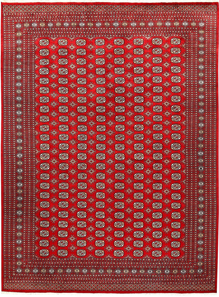 Red Pakistani Bokhara Rug 9' 1" x 12' Hand-Knotted | No. QA50526