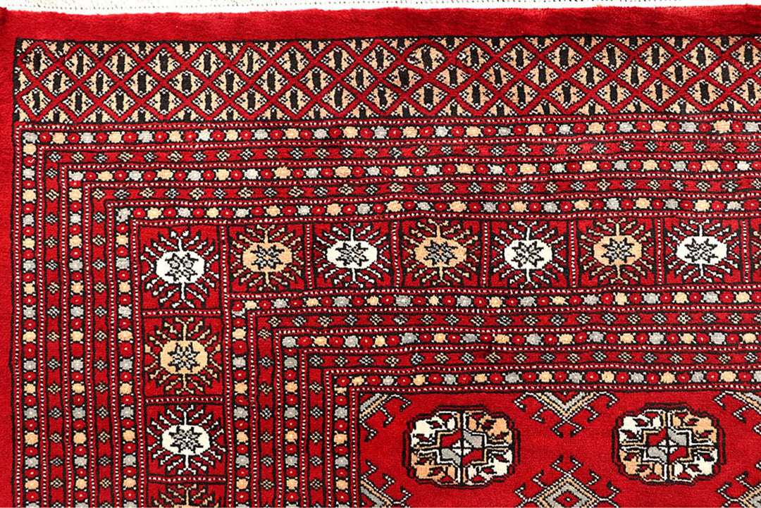 Red Pakistani Bokhara Rug 9' 1" x 12' Hand-Knotted | No. QA50526