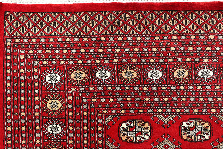Red Pakistani Bokhara Rug 9' 1" x 12' Hand-Knotted | No. QA50526