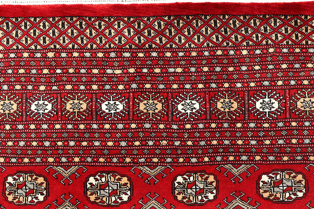 Red Pakistani Bokhara Rug 9' 1" x 12' Hand-Knotted | No. QA50526
