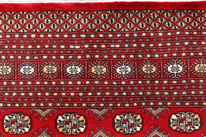 Red Pakistani Bokhara Rug 9' 1" x 12' Hand-Knotted | No. QA50526