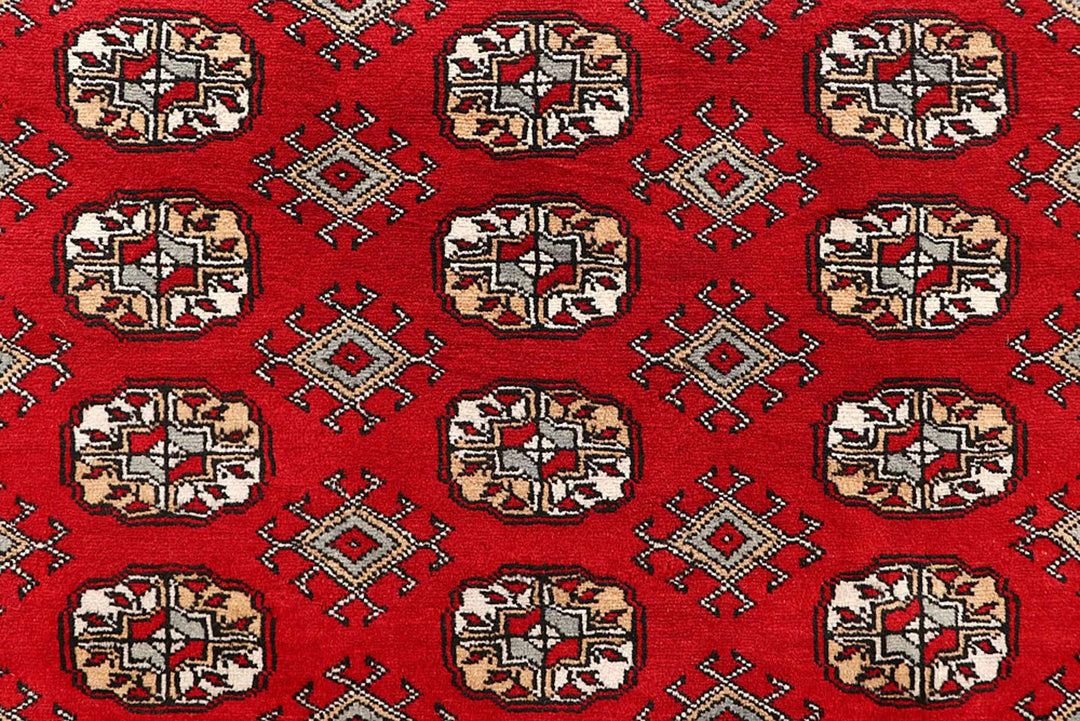 Red Pakistani Bokhara Rug 9' 1" x 12' Hand-Knotted | No. QA50526
