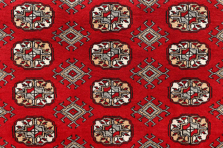 Red Pakistani Bokhara Rug 9' 1" x 12' Hand-Knotted | No. QA50526