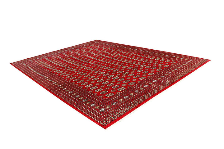Red Pakistani Bokhara Rug 9' 1" x 12' Hand-Knotted | No. QA50526
