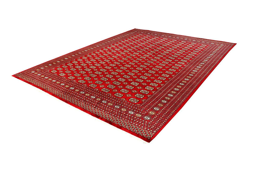 Red Pakistani Bokhara Rug 9' 1" x 12' Hand-Knotted | No. QA50526