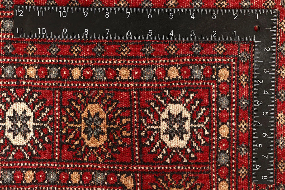 Red Pakistani Bokhara Rug 9' 1" x 12' Hand-Knotted | No. QA50526