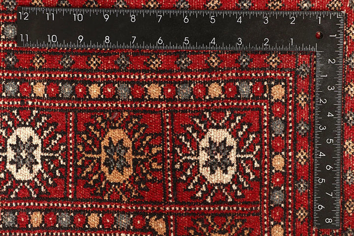 Red Pakistani Bokhara Rug 9' 1" x 12' Hand-Knotted | No. QA50526