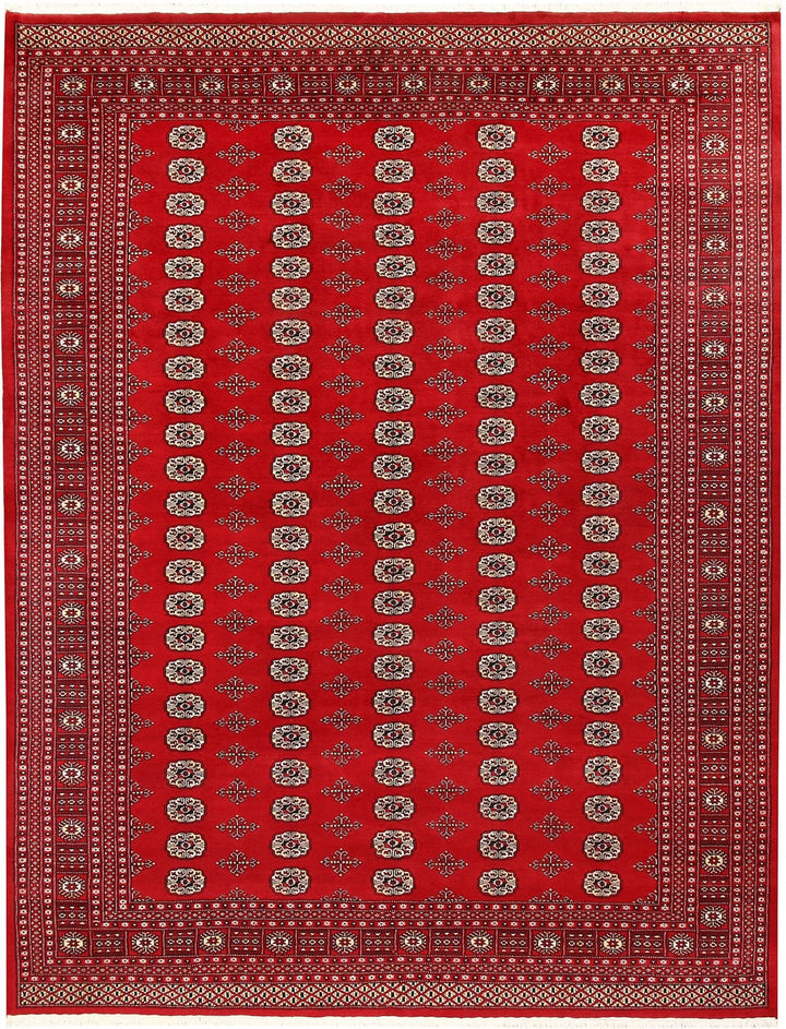 Red Pakistani Bokhara Rug 9' 2" x 11' 11" Hand-Knotted | No. QA50610