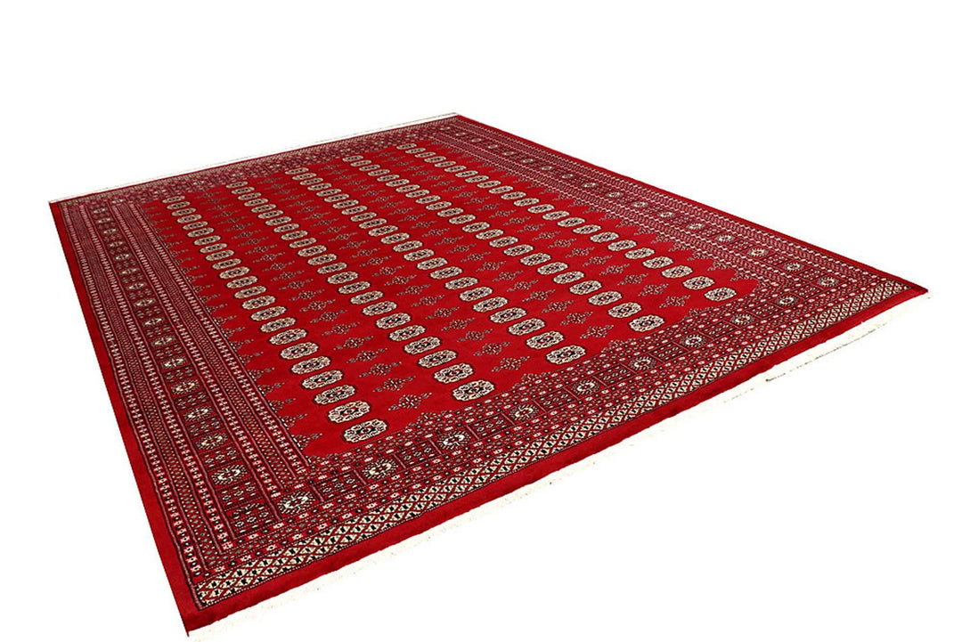 Red Pakistani Bokhara Rug 9' 2" x 11' 11" Hand-Knotted | No. QA50610