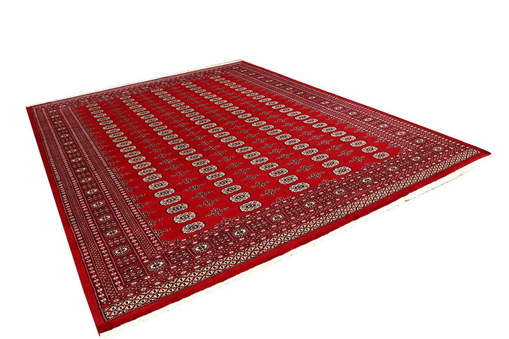Red Pakistani Bokhara Rug 9' 2" x 11' 11" Hand-Knotted | No. QA50610