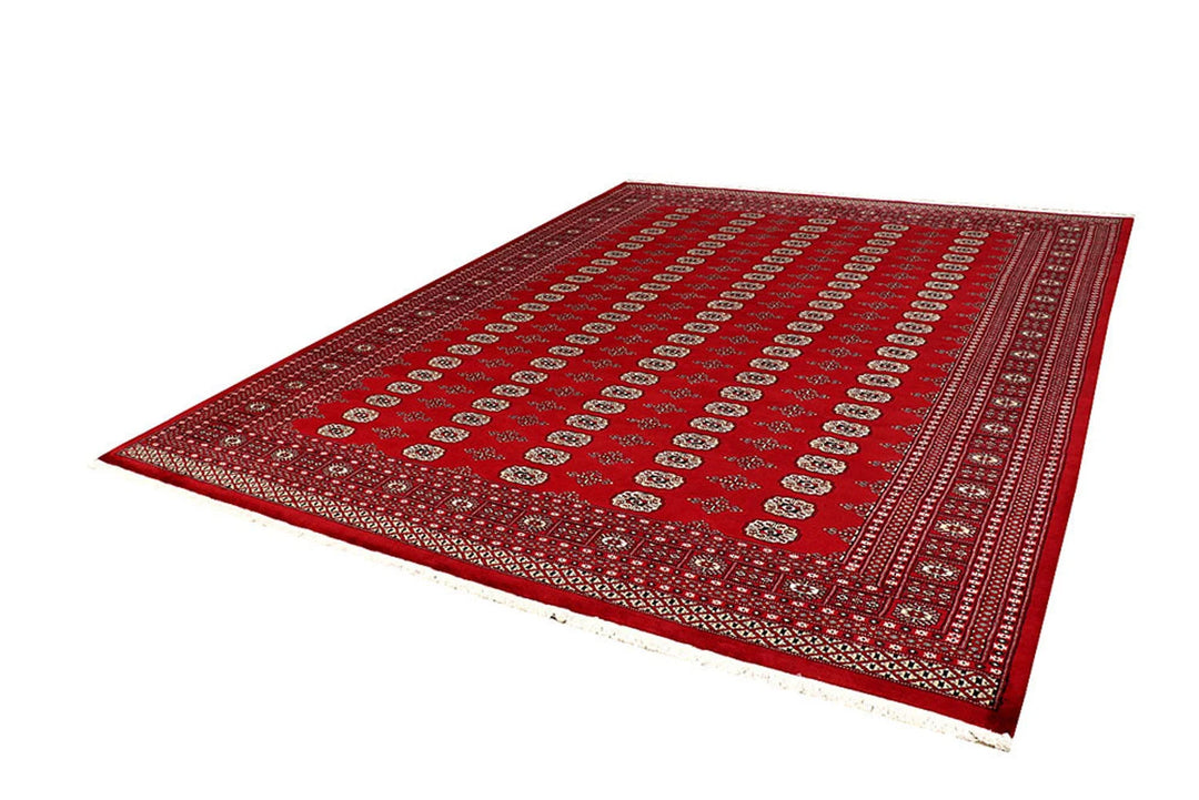 Red Pakistani Bokhara Rug 9' 2" x 11' 11" Hand-Knotted | No. QA50610