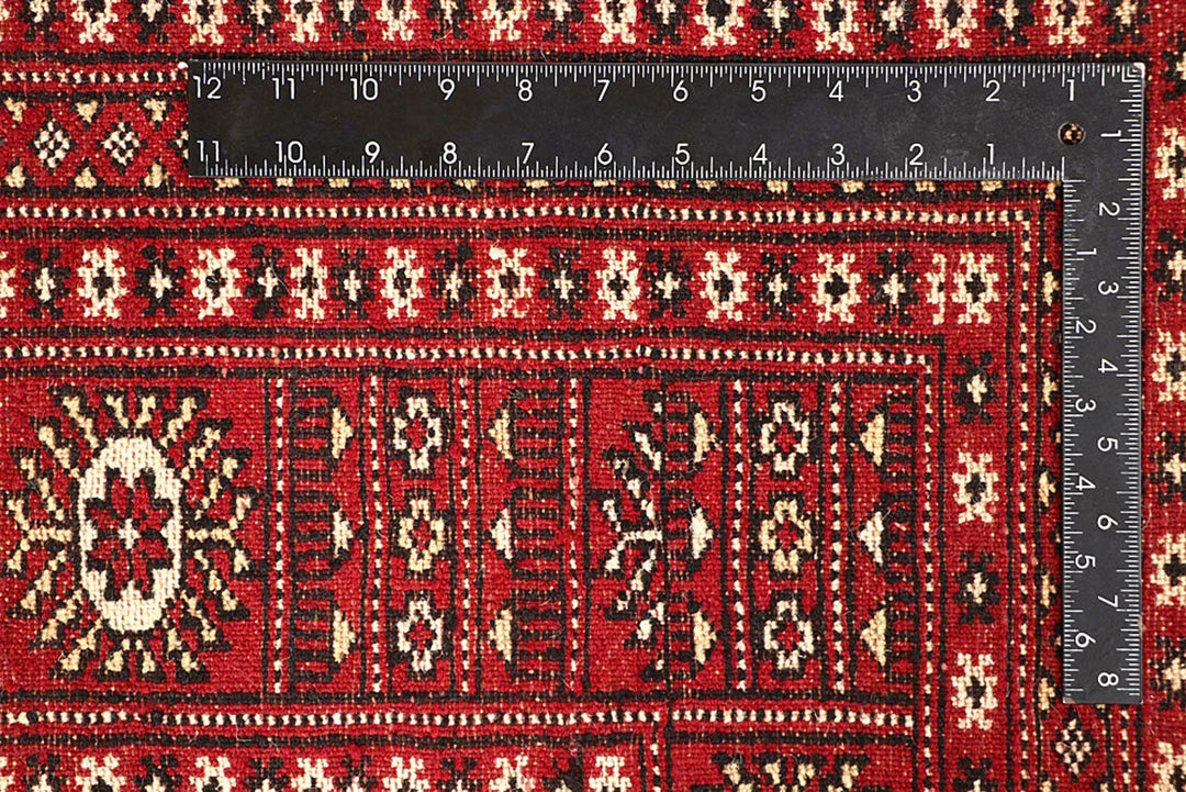 Red Pakistani Bokhara Rug 9' 2" x 11' 11" Hand-Knotted | No. QA50610