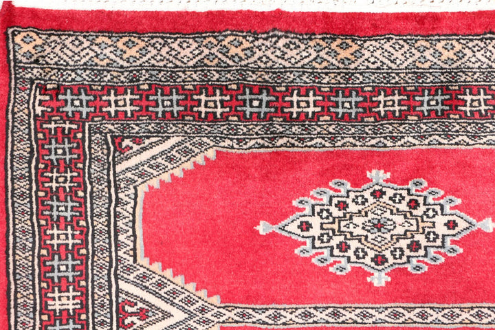 Red Pakistani Jaldar Rug 2' 7" x 3' 9" Hand-Knotted | No. QA50633