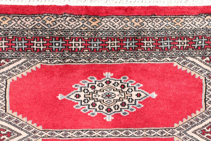 Red Pakistani Jaldar Rug 2' 7" x 3' 9" Hand-Knotted | No. QA50633