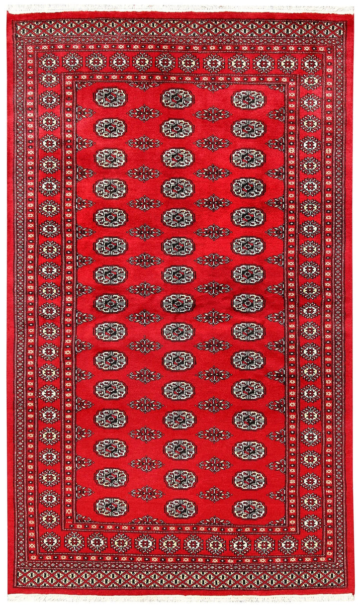 Red Bokhara Rug 4' 11" x 8' 4" Hand-Knotted | No. QA50662