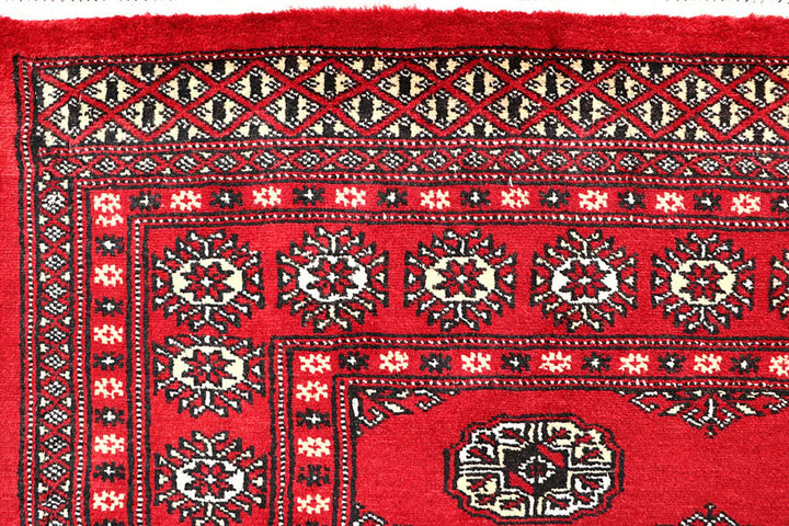 Red Bokhara Rug 4' 11" x 8' 4" Hand-Knotted | No. QA50662