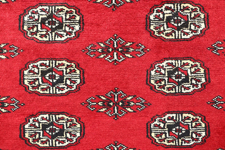 Red Bokhara Rug 4' 11" x 8' 4" Hand-Knotted | No. QA50662