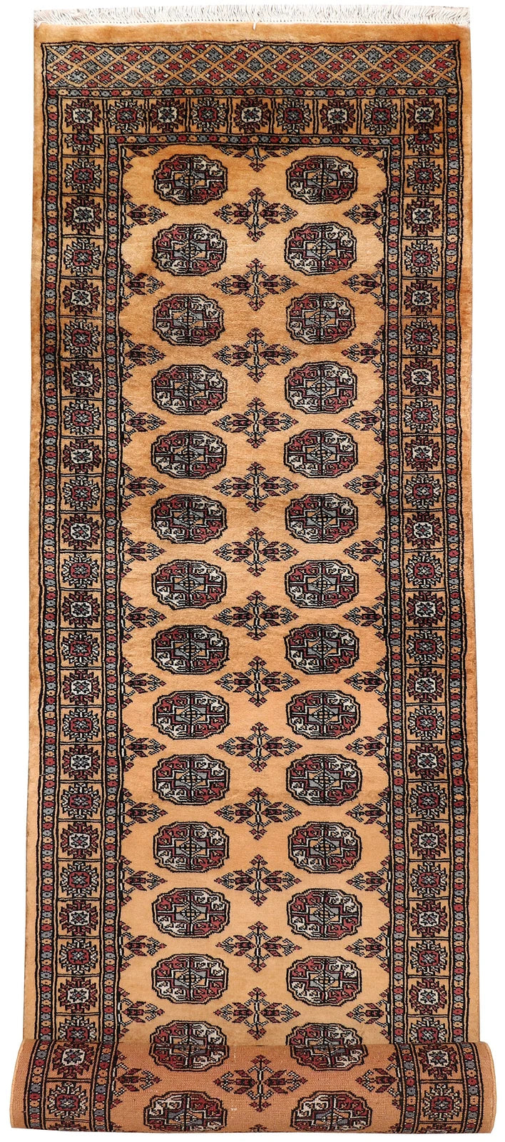 Sandy Brown Pakistani Bokhara Rug 2' 7" x 10' 7" Hand-Knotted | No. QA50769