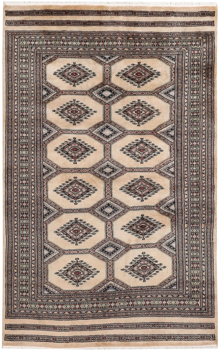 Brown Pakistani Jaldar Rug 4' x 6' 4" Hand-Knotted | No. QA50775