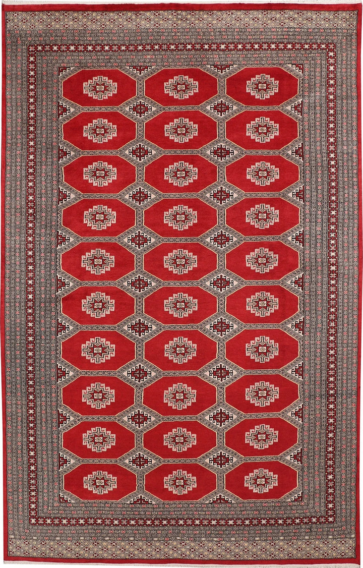 Firebrick Red Pakistani Jaldar Rug 6' 4" x 10' 3" Hand-Knotted | No. QA50975
