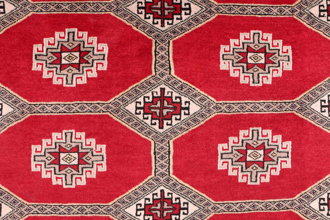 Firebrick Red Pakistani Jaldar Rug 6' 4" x 10' 3" Hand-Knotted | No. QA50975