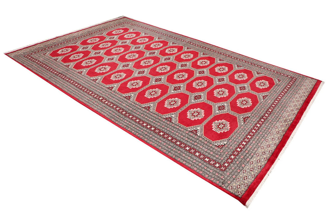 Firebrick Red Pakistani Jaldar Rug 6' 4" x 10' 3" Hand-Knotted | No. QA50975
