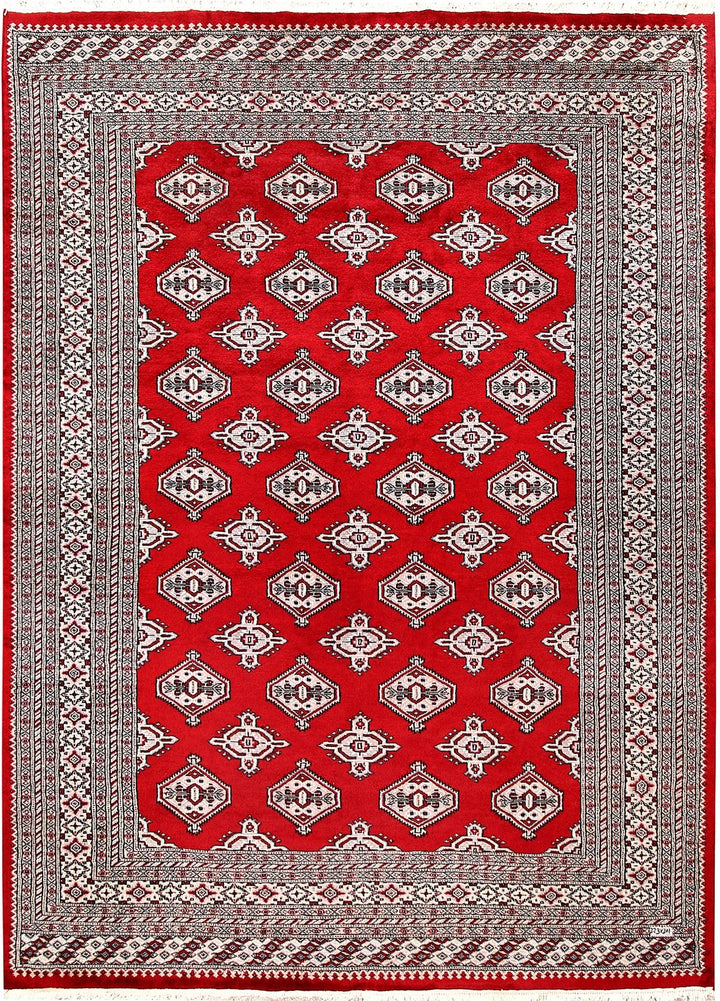 Firebrick Red Pakistani Jaldar Rug 6' 7" x 8' 11" Hand-Knotted | No. QA51012