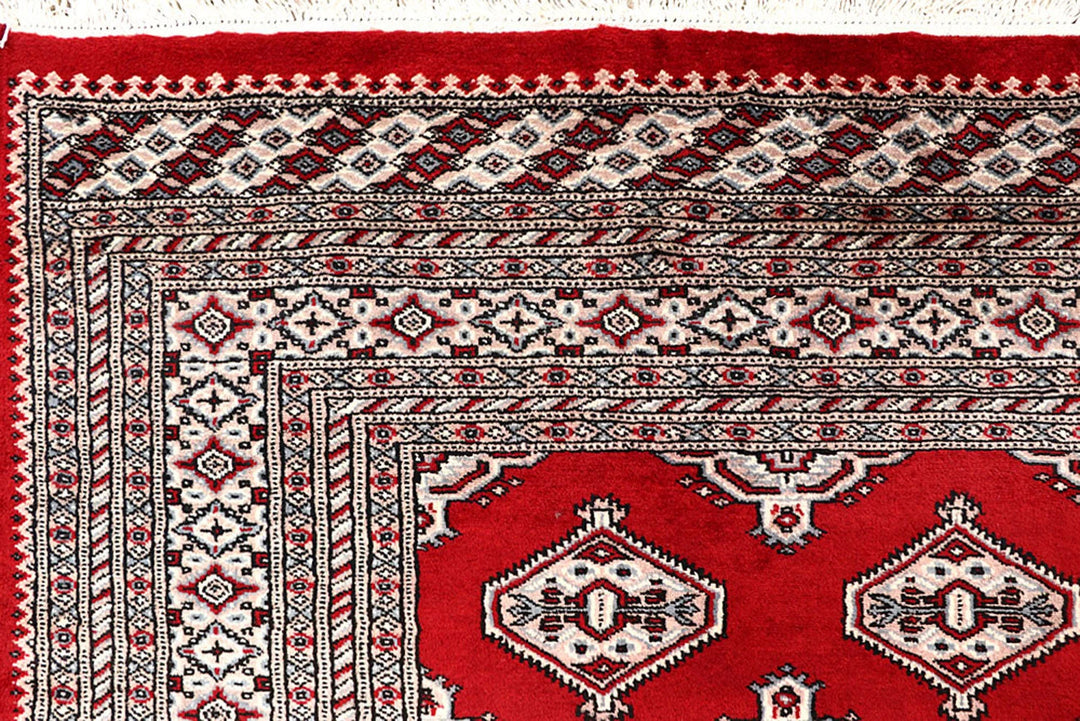 Firebrick Red Pakistani Jaldar Rug 6' 7" x 8' 11" Hand-Knotted | No. QA51012