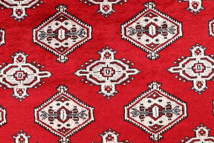 Firebrick Red Pakistani Jaldar Rug 6' 7" x 8' 11" Hand-Knotted | No. QA51012