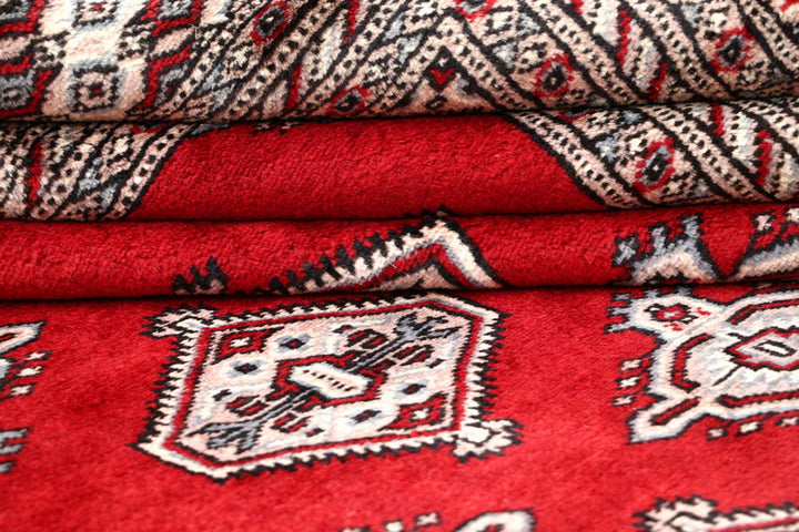 Firebrick Red Pakistani Jaldar Rug 6' 7" x 8' 11" Hand-Knotted | No. QA51012