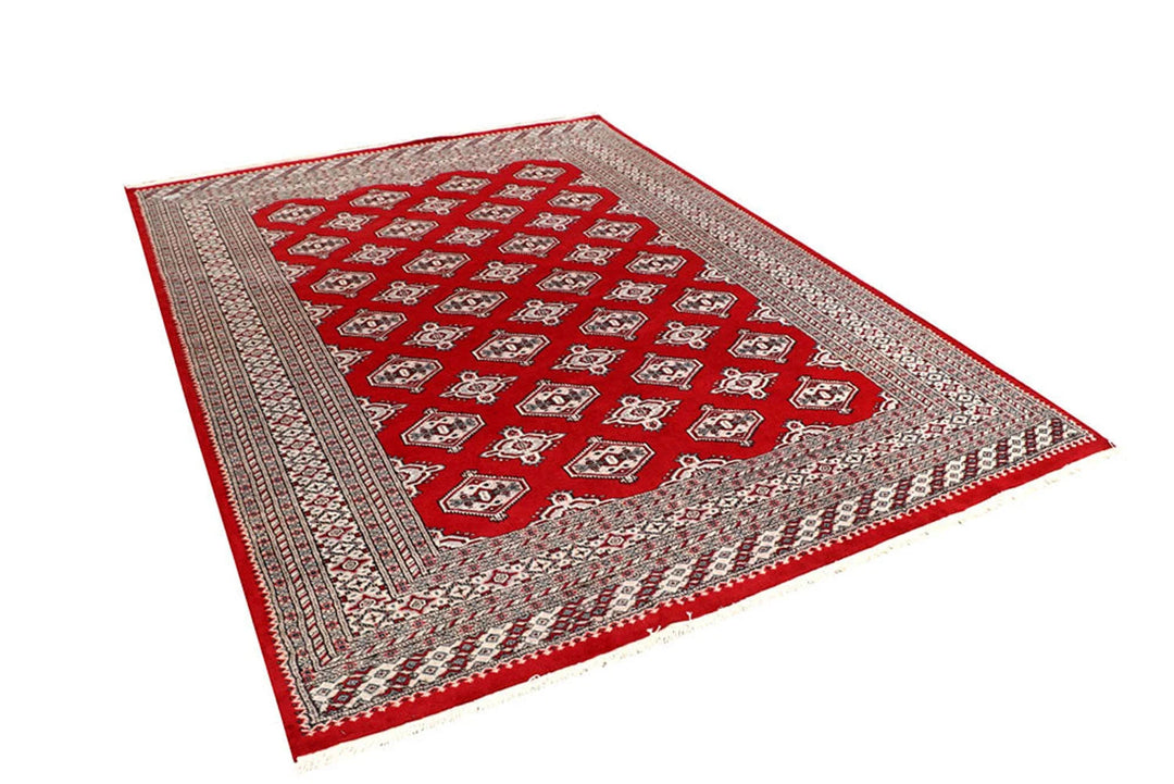 Firebrick Red Pakistani Jaldar Rug 6' 7" x 8' 11" Hand-Knotted | No. QA51012