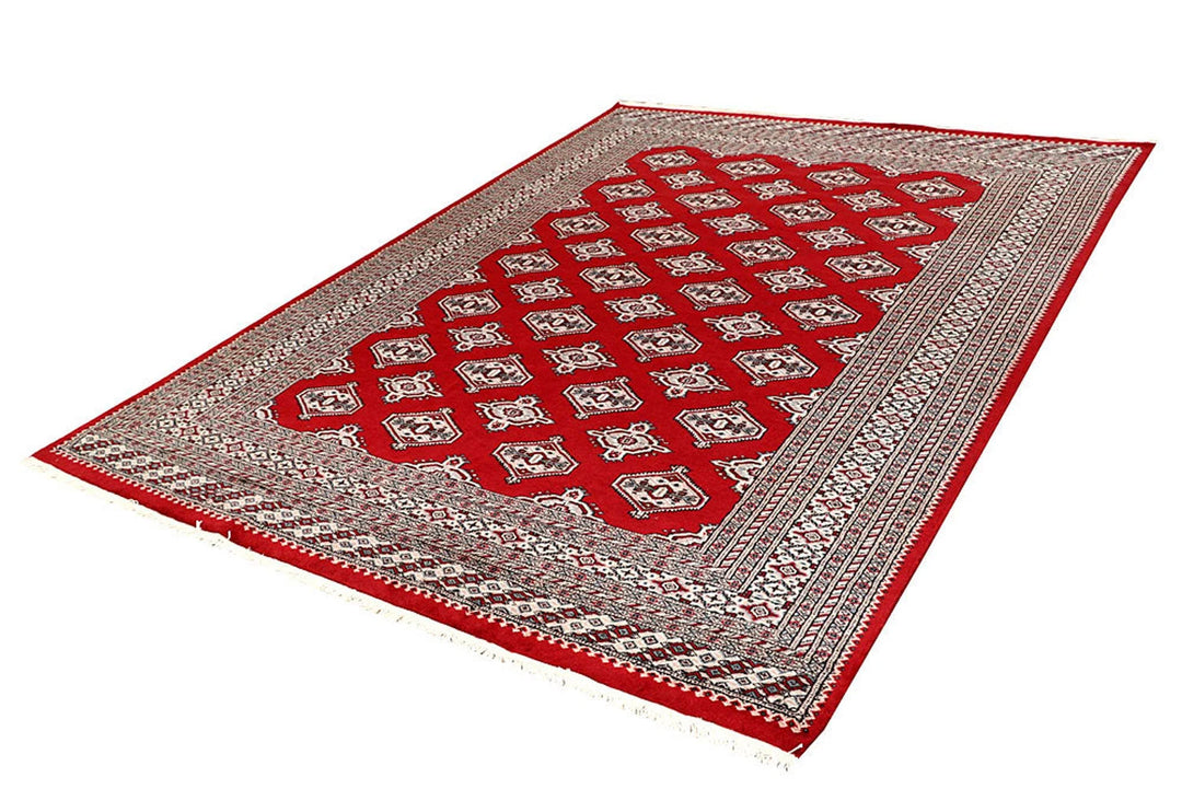 Firebrick Red Pakistani Jaldar Rug 6' 7" x 8' 11" Hand-Knotted | No. QA51012