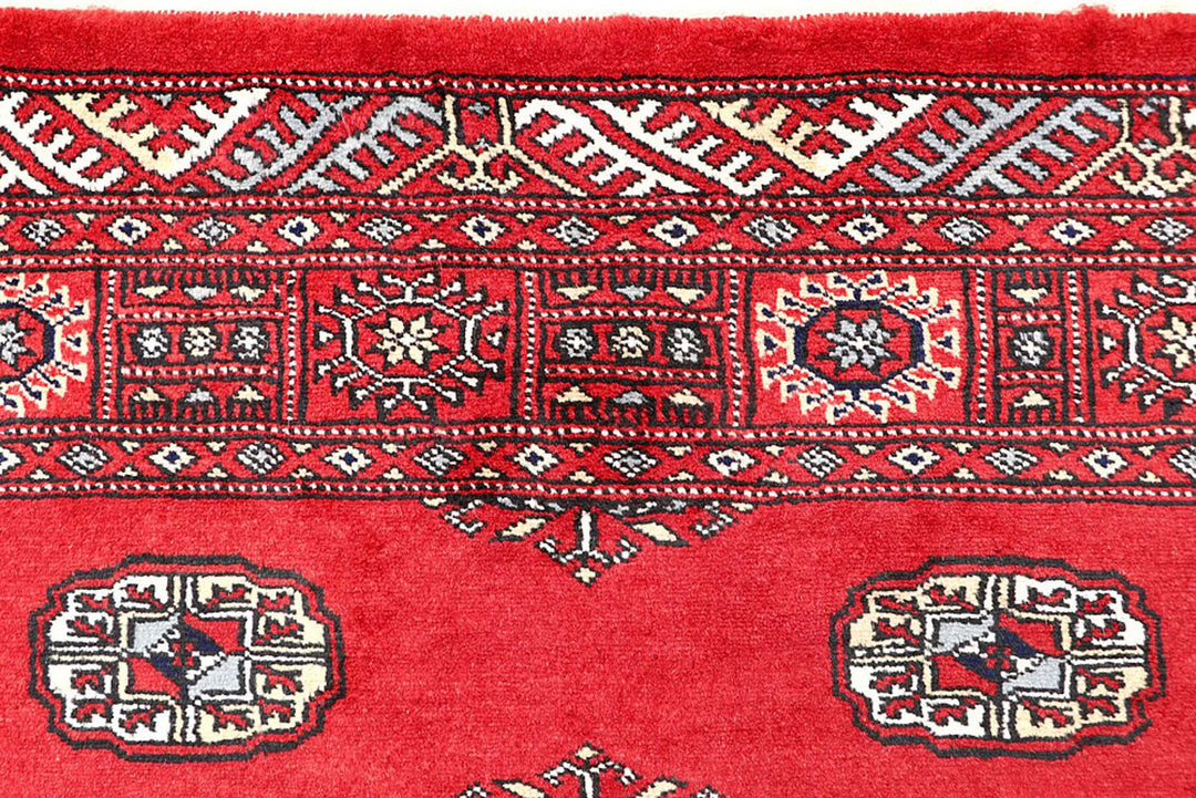 Red Pakistani Bokhara Rug 4' x 6' 2" Hand-Knotted | No. QA51218