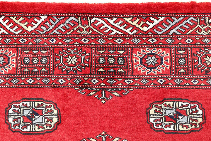 Red Pakistani Bokhara Rug 4' x 6' 2" Hand-Knotted | No. QA51218