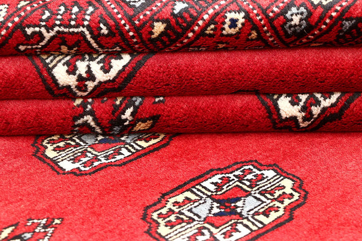 Red Pakistani Bokhara Rug 4' x 6' 2" Hand-Knotted | No. QA51218