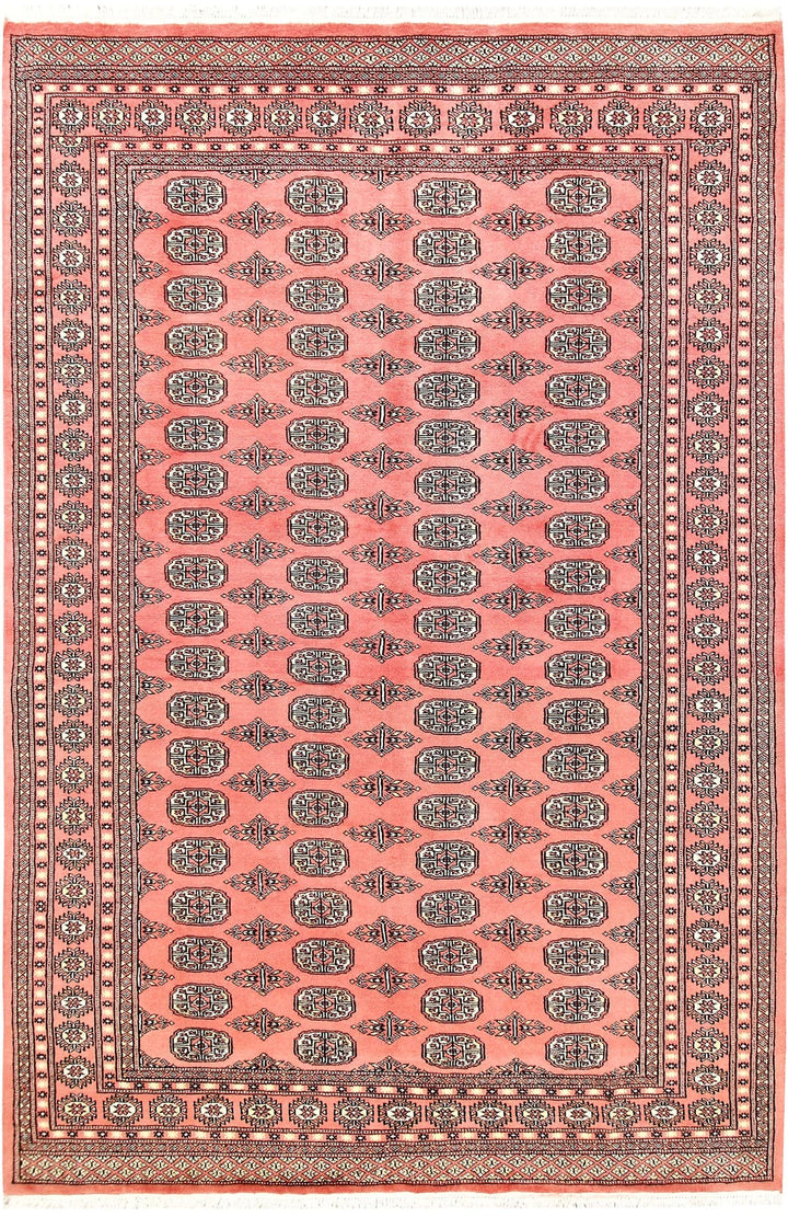 Light Coral Pakistani Bokhara Rug 6' 1" x 9' 5" Hand-Knotted | No. QA51301