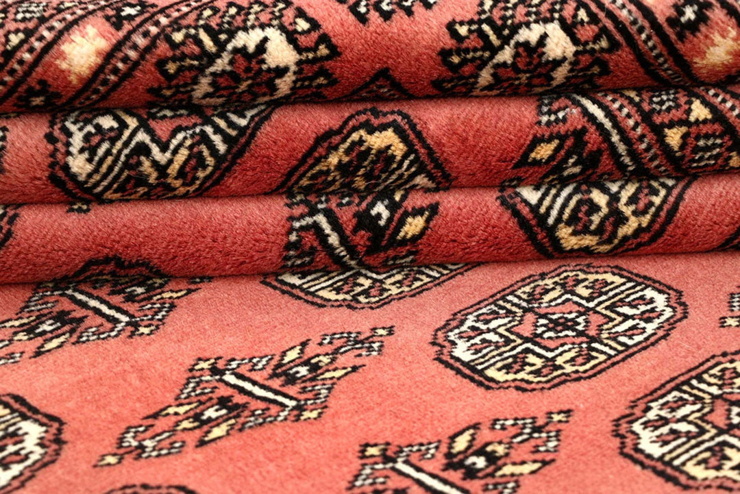 Light Coral Pakistani Bokhara Rug 6' 1" x 9' 5" Hand-Knotted | No. QA51301